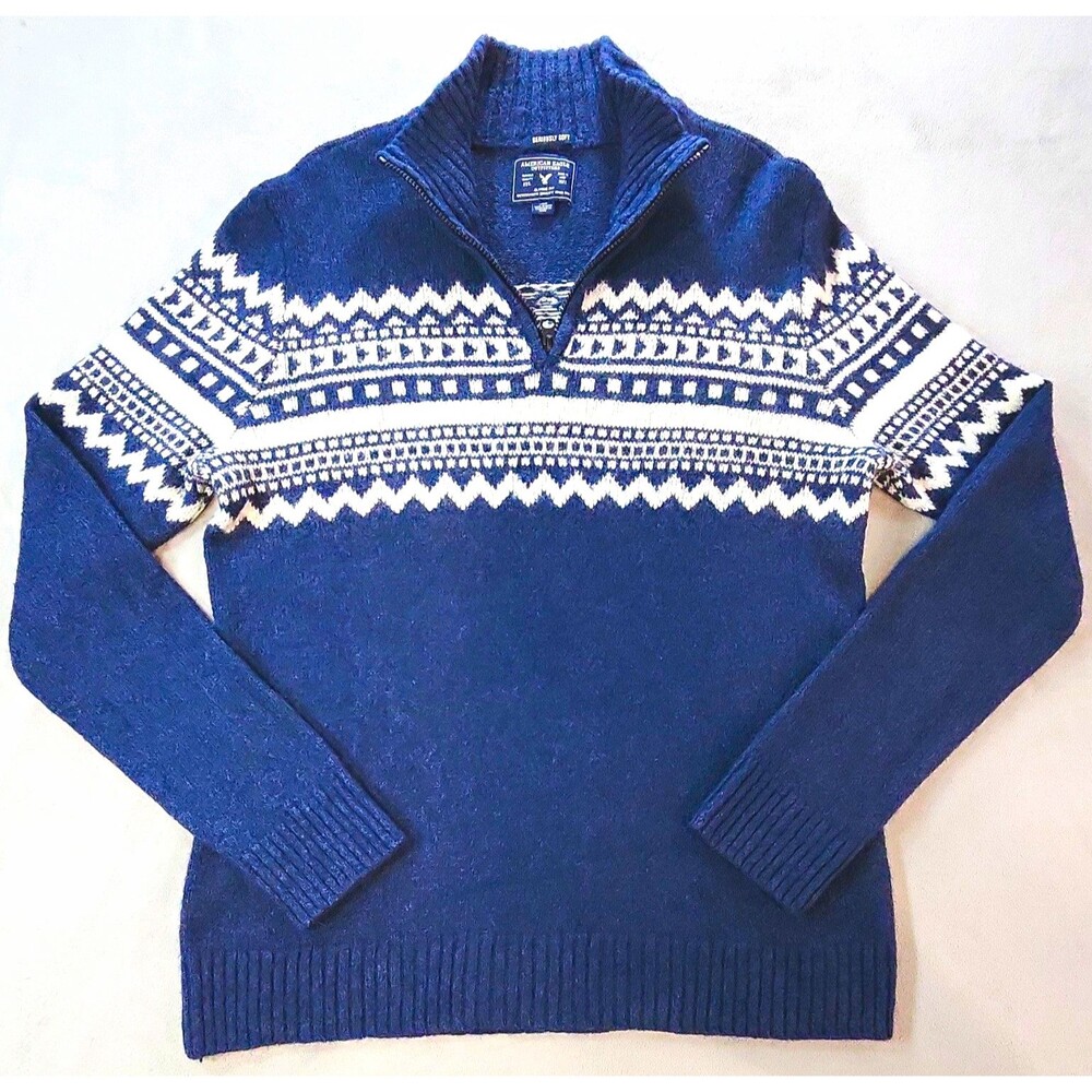 American Eagle Outfitters Men's Classic Fit 1/4 Zip Fair Isle Knit Sweater L